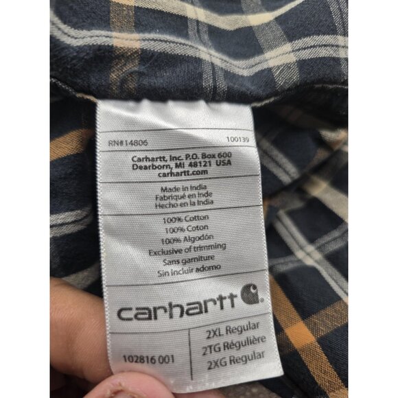 Carhartt Shirt Mens 2XL Black Orange Plaid Relaxed Fit Long Sleeve Workwear - Picture 7 of 8
